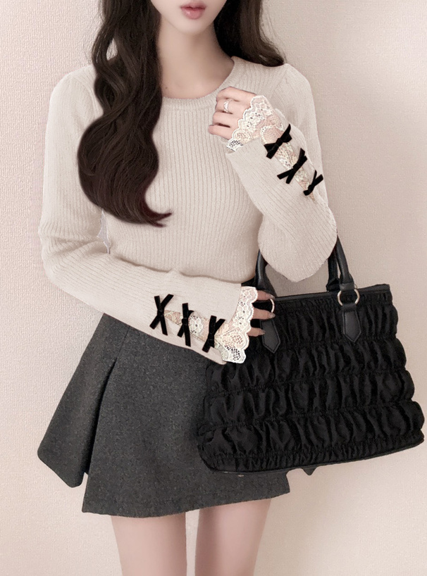 リボンレースリブニットトップス[pm791a] | レディースファッション