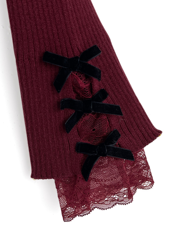 リボンレースリブニットトップス
