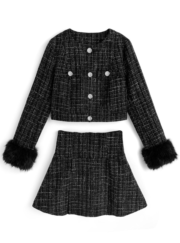 ファースリーブジャケット×ミニスカートツイードセットアップ[pm796