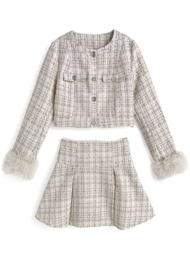 ファースリーブジャケット×ミニスカートツイードセットアップ