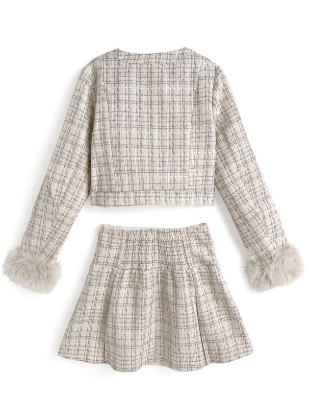 ファースリーブジャケット×ミニスカートツイードセットアップ