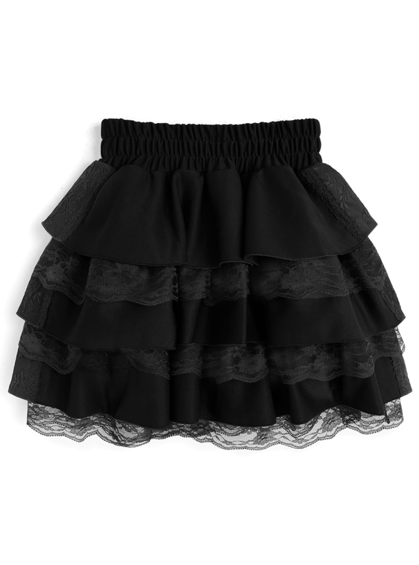 インパン裏地付きティアードフリルレースミニスカート[pm797]