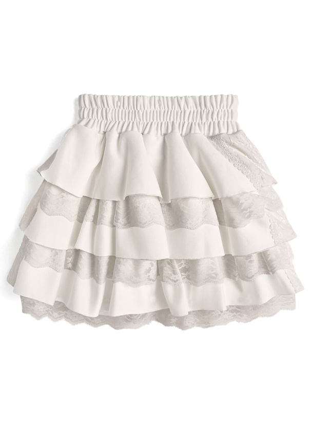 インパン裏地付きティアードフリルレースミニスカート