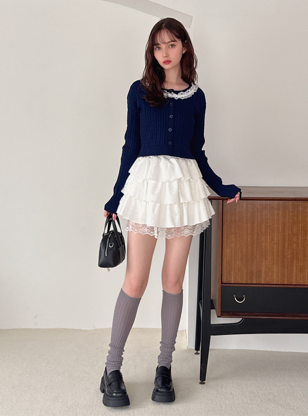 インパン裏地付きティアードフリルレースミニスカート[pm797