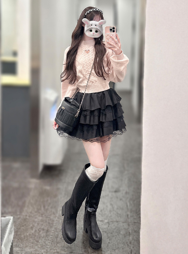 インパン裏地付きティアードフリルレースミニスカート