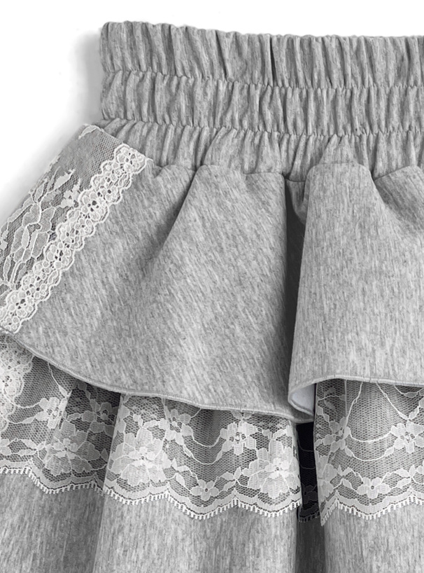 インパン裏地付きティアードフリルレースミニスカート