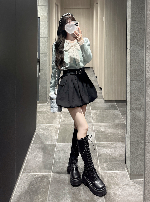 インパン裏地・ベルト付きバルーンミニスカート[pm798] | レディース