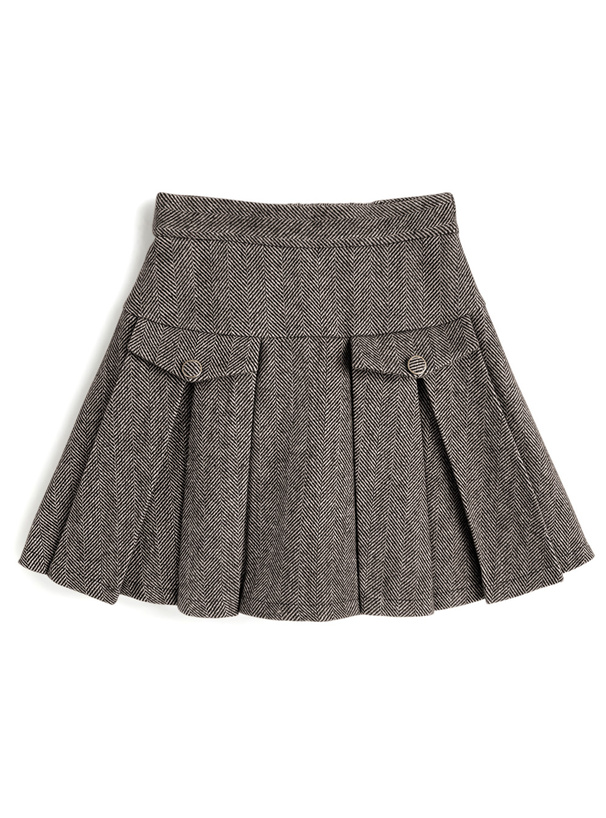 インパン裏地付きヘリンボーン柄タックプリーツミニスカート[pm799