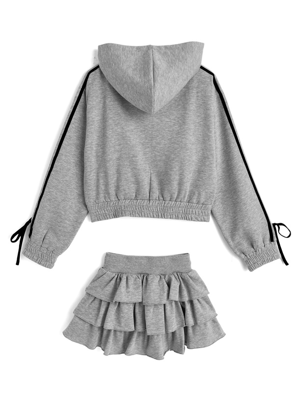 ベロアラインダブルジップパーカー×ティアードミニスカートスウェット