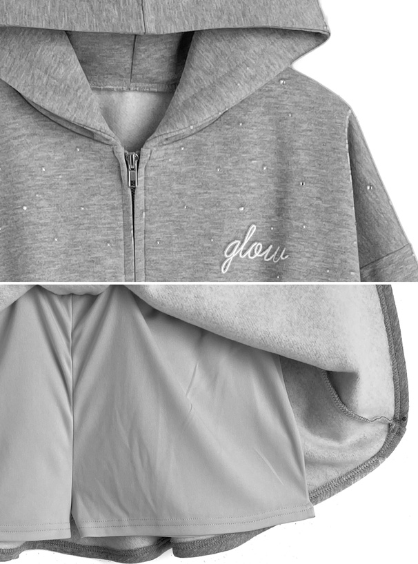 ラインストーンパーカー×ティアードフリルミニスカートスウェット