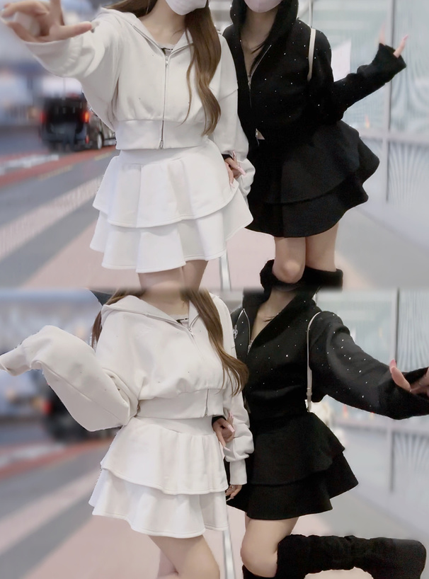 アンドマリー　フリースセットアップ　ルミネエスト新宿にて購入 ラインストーンパーカー×ティアードフリルミニスカートスウェット