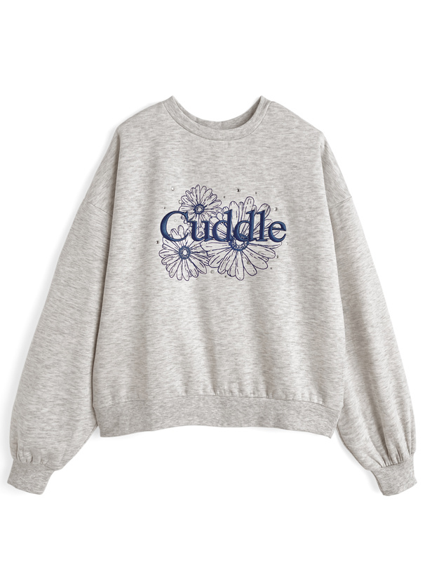 フラワープリントロゴ刺繍スウェットトップス[pm808]