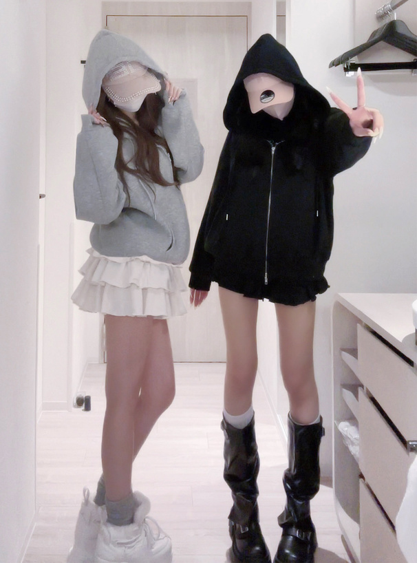 プレートダブルジップスウェットパーカー