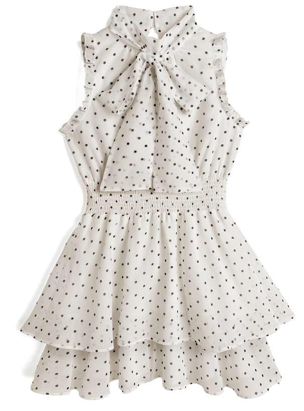 2Wayドット柄ショルダーオープンリボンミニワンピース