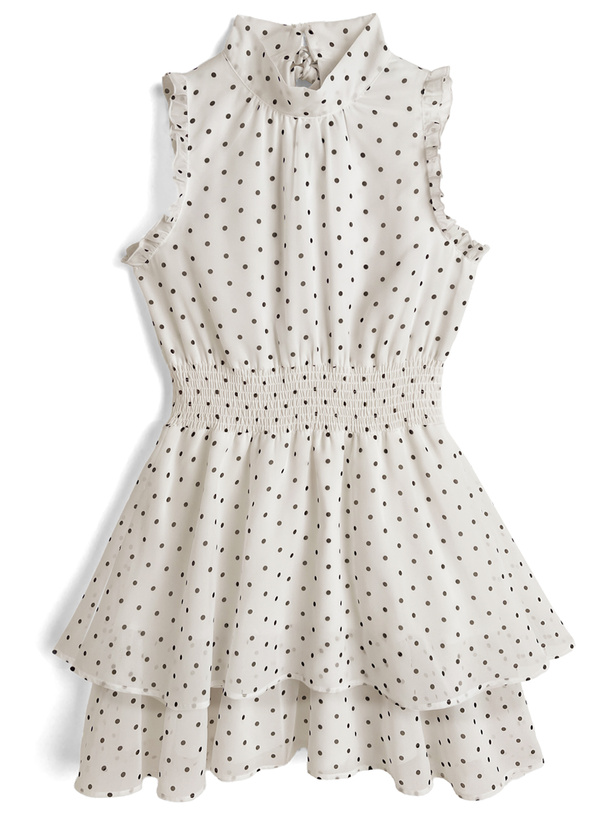 2Wayドット柄ショルダーオープンリボンミニワンピース