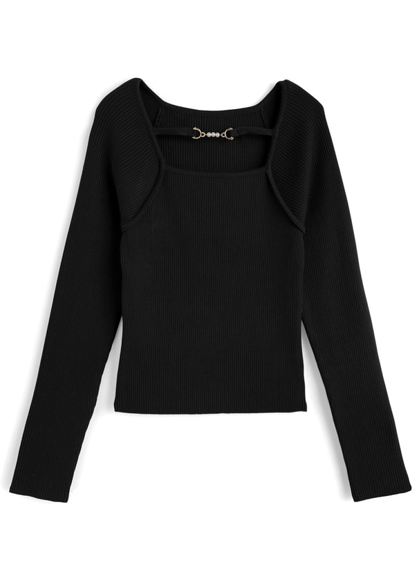 パールビットフロントオープンリブニットトップス[pm811] | レディース