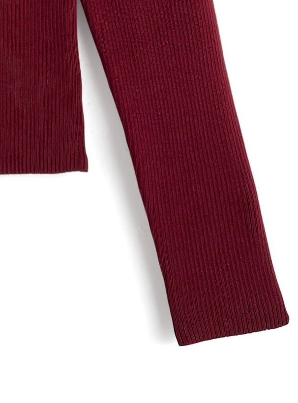 パールビットフロントオープンリブニットトップス