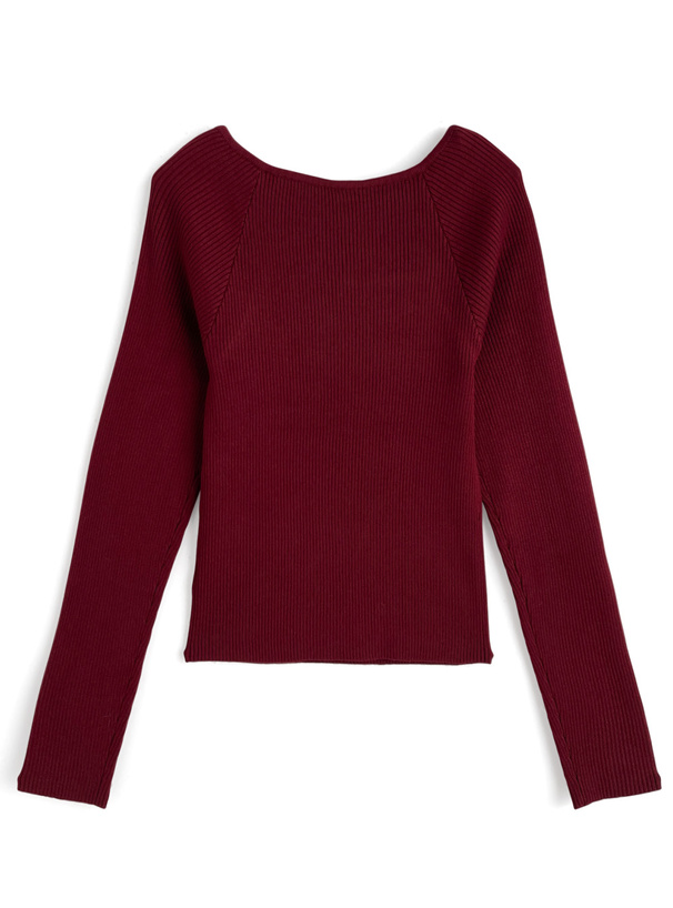 パールビットフロントオープンリブニットトップス