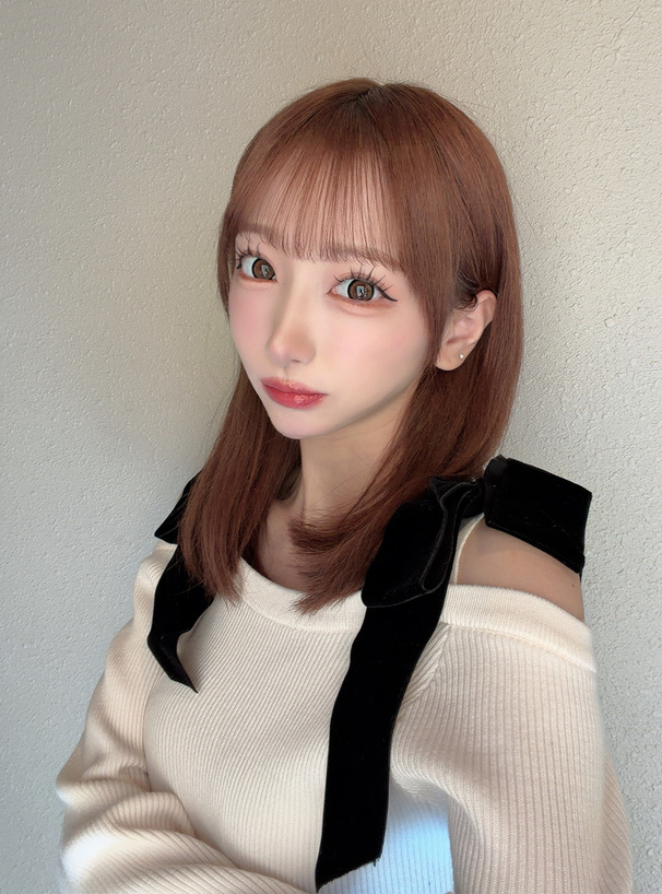 ベロアリボンオフショルダーリブニットトップス