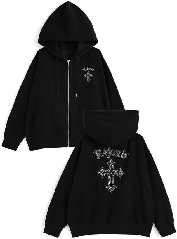 ラインストーンクロスロゴスウェットパーカー[pm813] | レディース