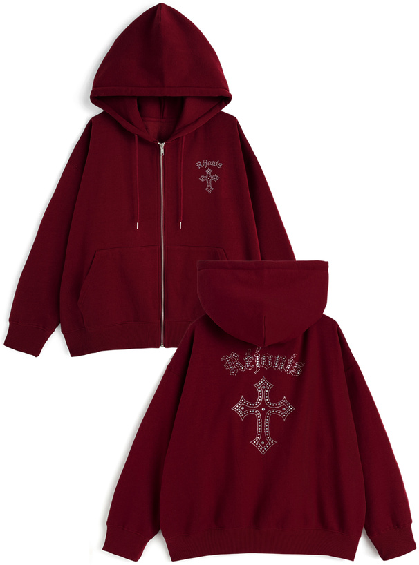 ラインストーンクロスロゴスウェットパーカー[pm813] | レディース