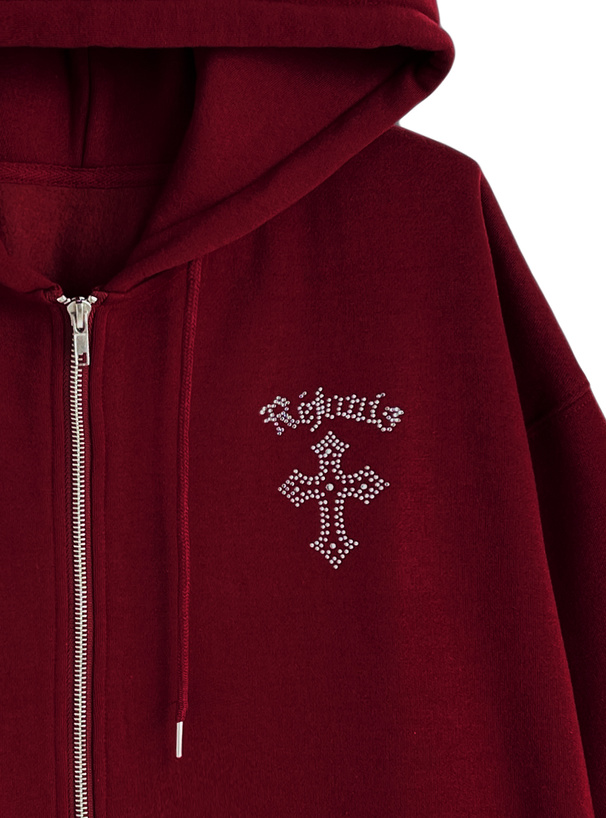 ラインストーンクロスロゴスウェットパーカー[pm813] | レディース