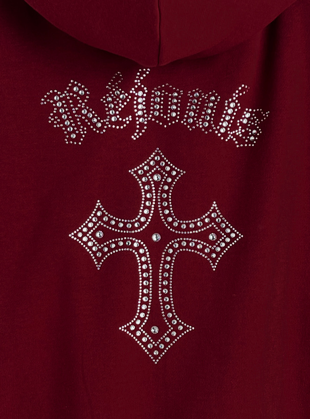 ラインストーンクロスロゴスウェットパーカー