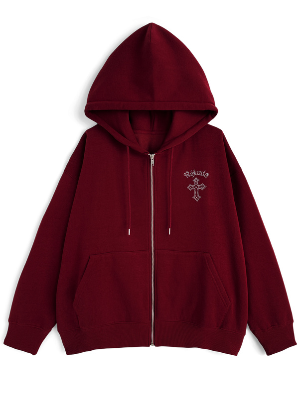 ラインストーンクロスロゴスウェットパーカー