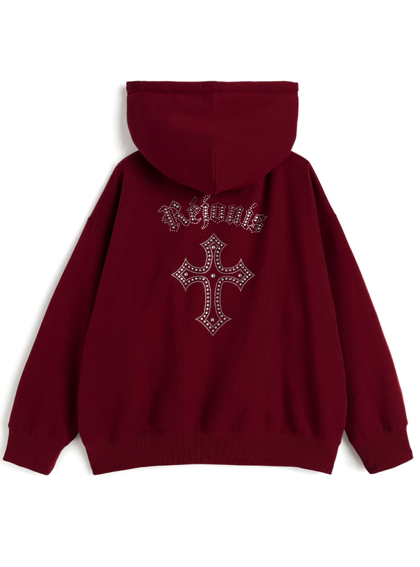 ラインストーンクロスロゴスウェットパーカー