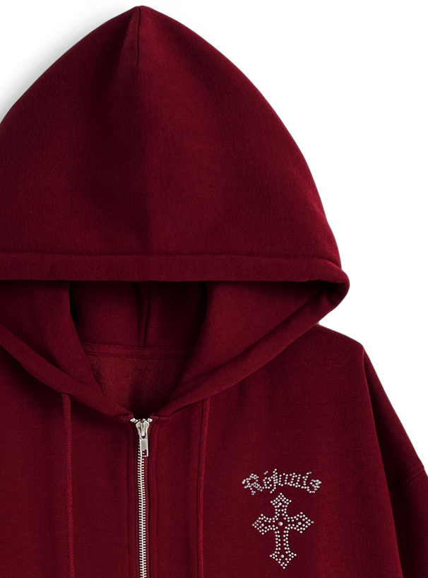 ラインストーンクロスロゴスウェットパーカー