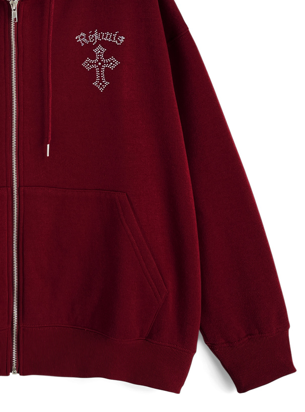 ラインストーンクロスロゴスウェットパーカー