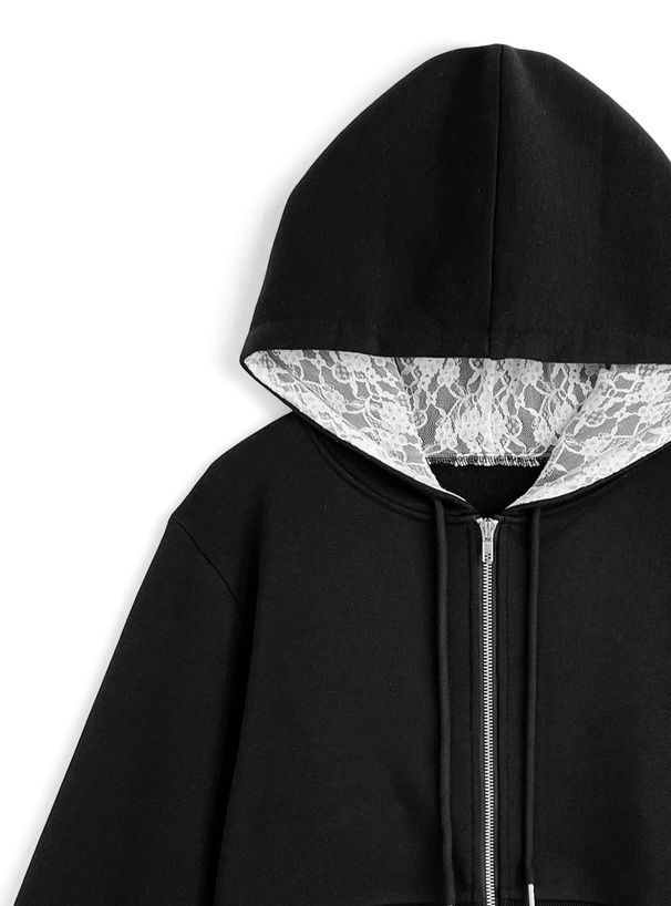 フードレースダブルジップスウェットパーカー
