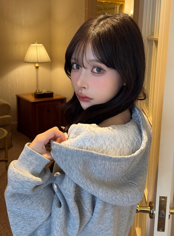 フードレースダブルジップスウェットパーカー