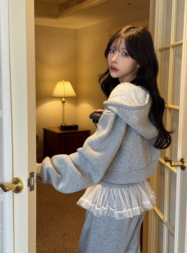 フードレースダブルジップスウェットパーカー