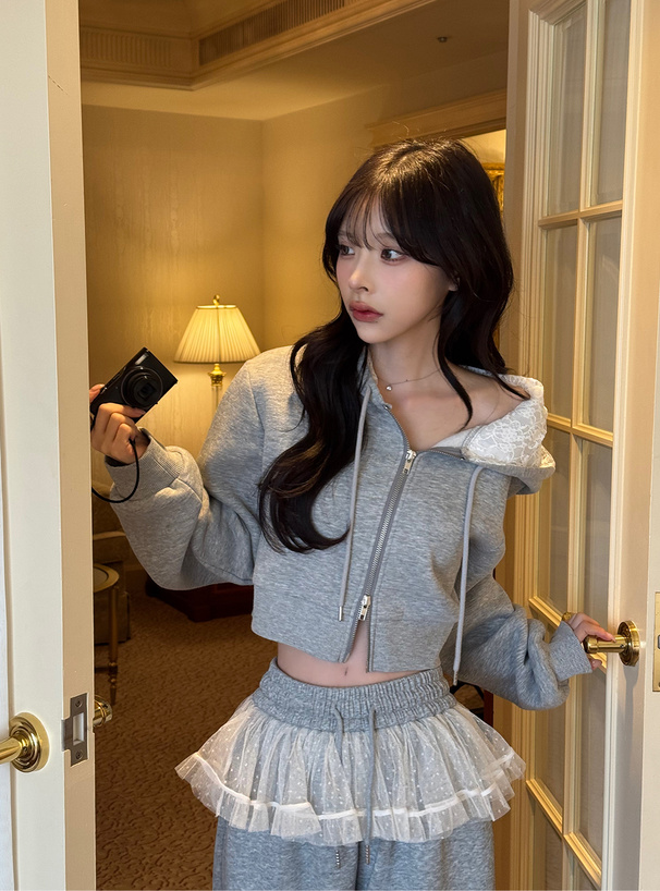 フードレースダブルジップスウェットパーカー