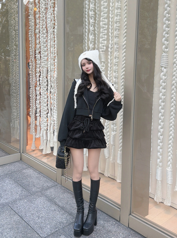 フードレースダブルジップスウェットパーカー