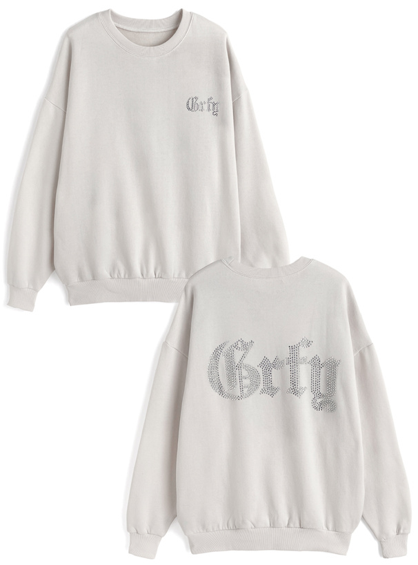 ラインストーンロゴスウェットトップス