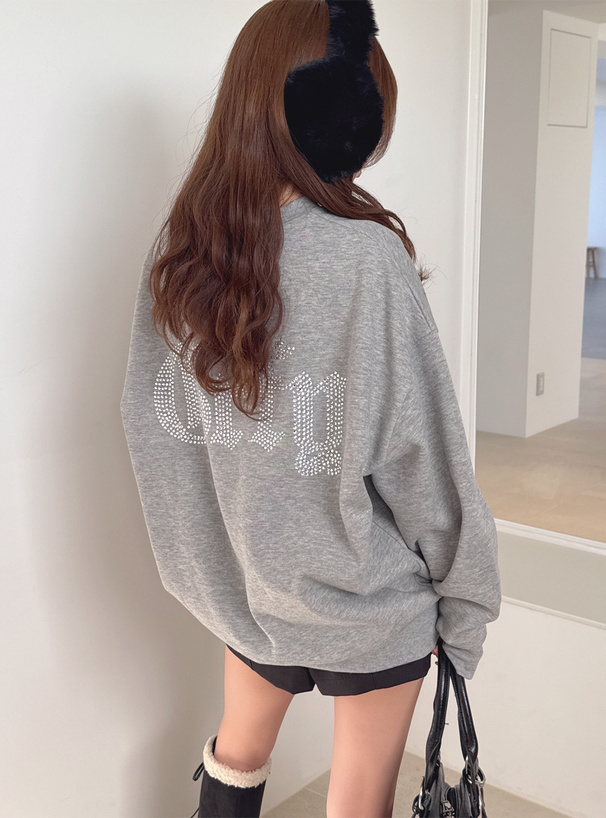 ラインストーンロゴスウェットトップス