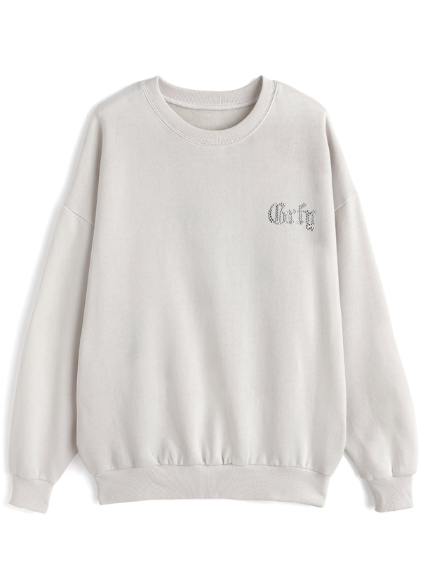 ラインストーンロゴスウェットトップス