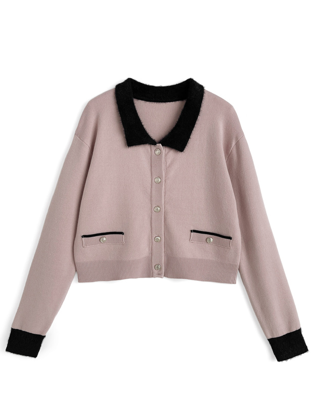 シャギーカラー配色ニットカーディガン