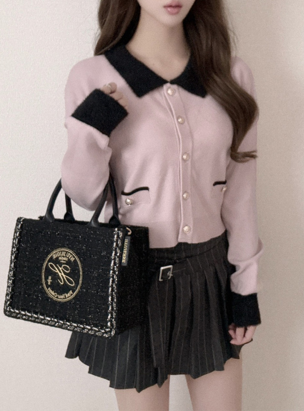 シャギーカラー配色ニットカーディガン