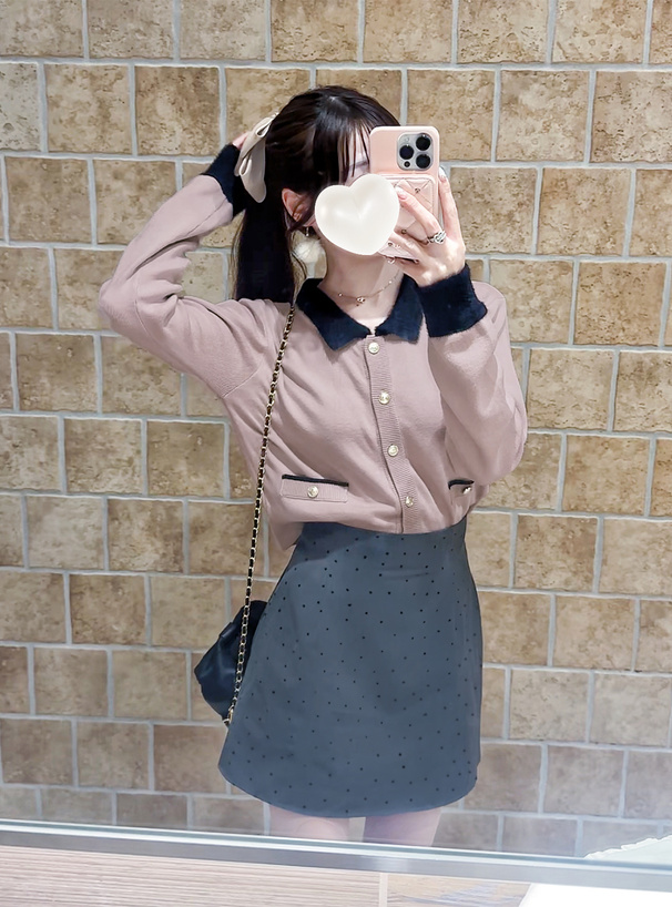 シャギーカラー配色ニットカーディガン