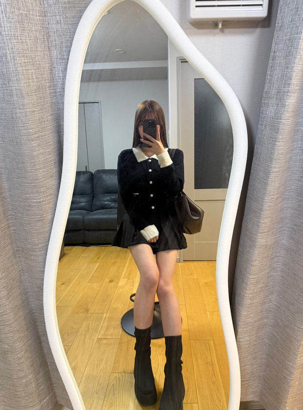 シャギーカラー配色ニットカーディガン