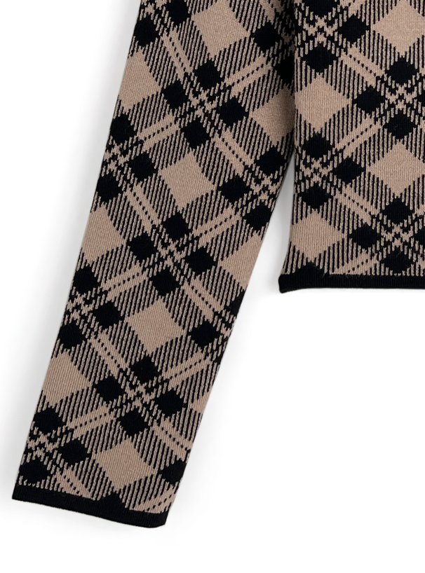 チェック柄パールビットニットトップス