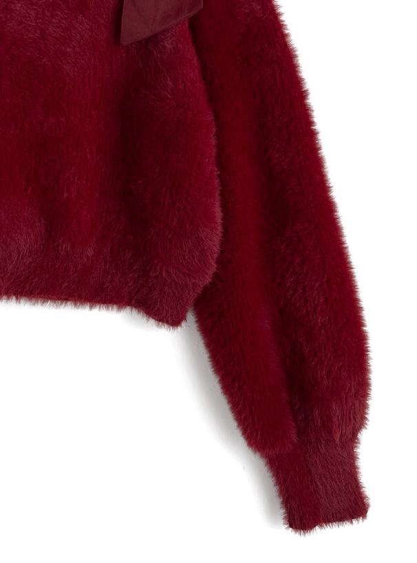 ワンショルダーリボンシャギーニットトップス