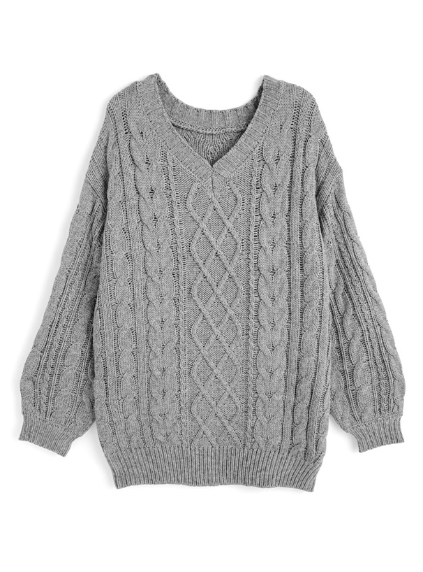 2Wayケーブル編みVネックニットトップス[pm843]