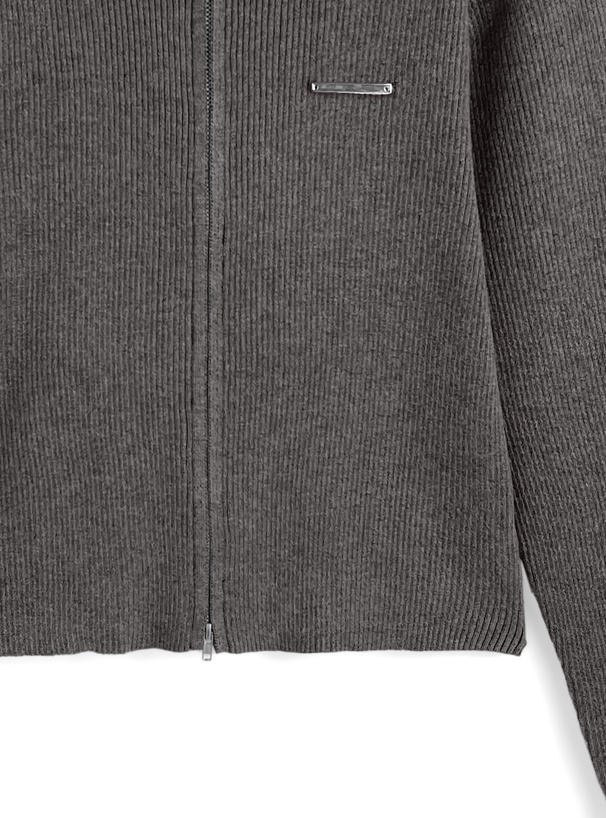 シャギーカラーダブルジップニットトップス