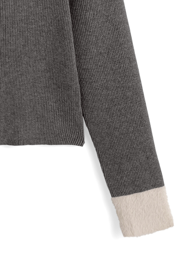 シャギーカラーダブルジップニットトップス