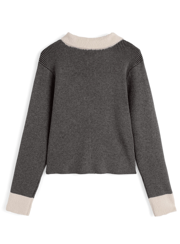 シャギーカラーダブルジップニットトップス