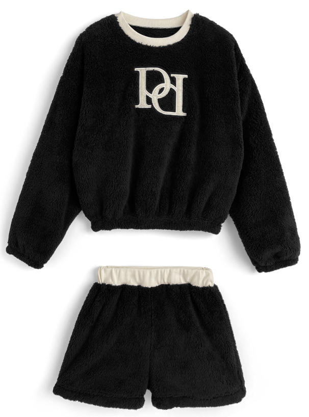 配色ロゴトップス×ショートパンツボアセットアップ[pm847